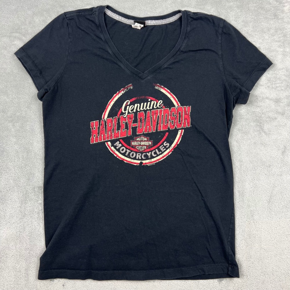 Harley Davidson Women Large V Neck Short Sleeve Graphic T Cotton 2016 Authentic